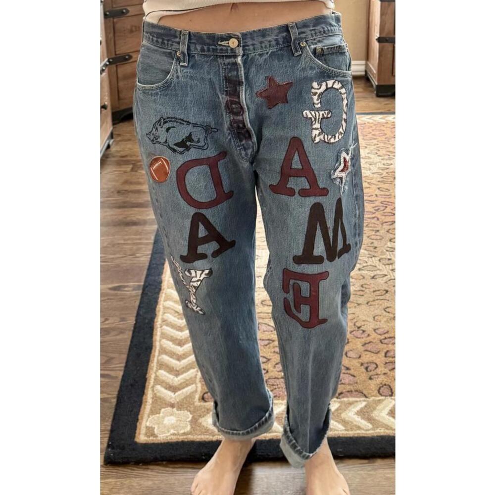 Handpainted Vintage 501 Levis jeans Arkansas Razorbacks